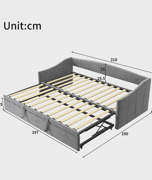 Uitschuifbare Daybed Sofa Bed 90/180x200 cm - Gestoffeerd Slaapbank met Uittrekbaar Bed