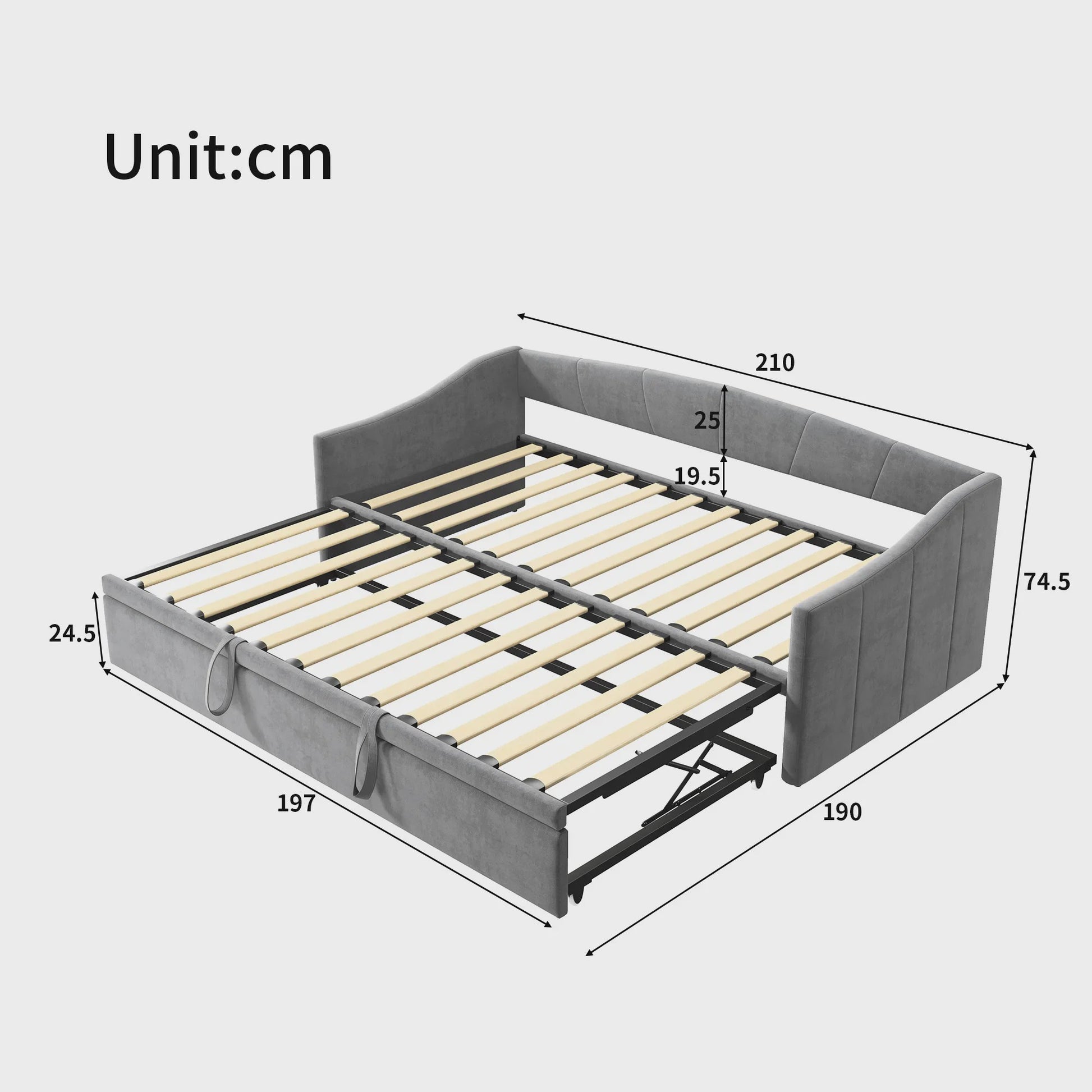Uitschuifbare Daybed Sofa Bed 90/180x200 cm - Gestoffeerd Slaapbank met Uittrekbaar Bed