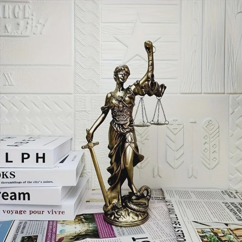 Retro Koperkleurige Vrouwe Justitia Beeldje - Decoratie voor Huis & Kantoor