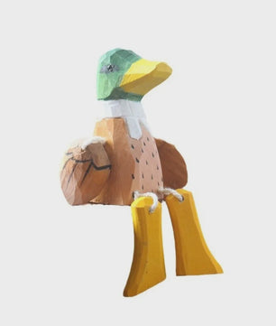 Grappig Houten Eend Beeldje met Zwaaiende Voetjes - Handgemaakte Decoratie