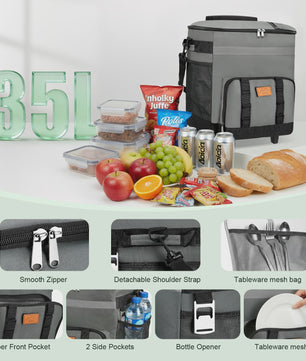 Grote Koeltas 35L met Wielen - Waterdicht & Geïsoleerd voor Picknick, Camping en Reizen