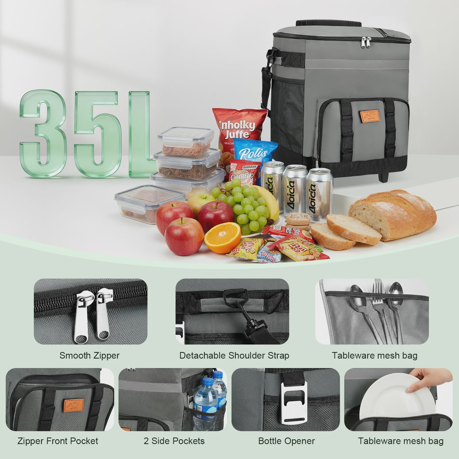 Grote Koeltas 35L met Wielen - Waterdicht & Geïsoleerd voor Picknick, Camping en Reizen