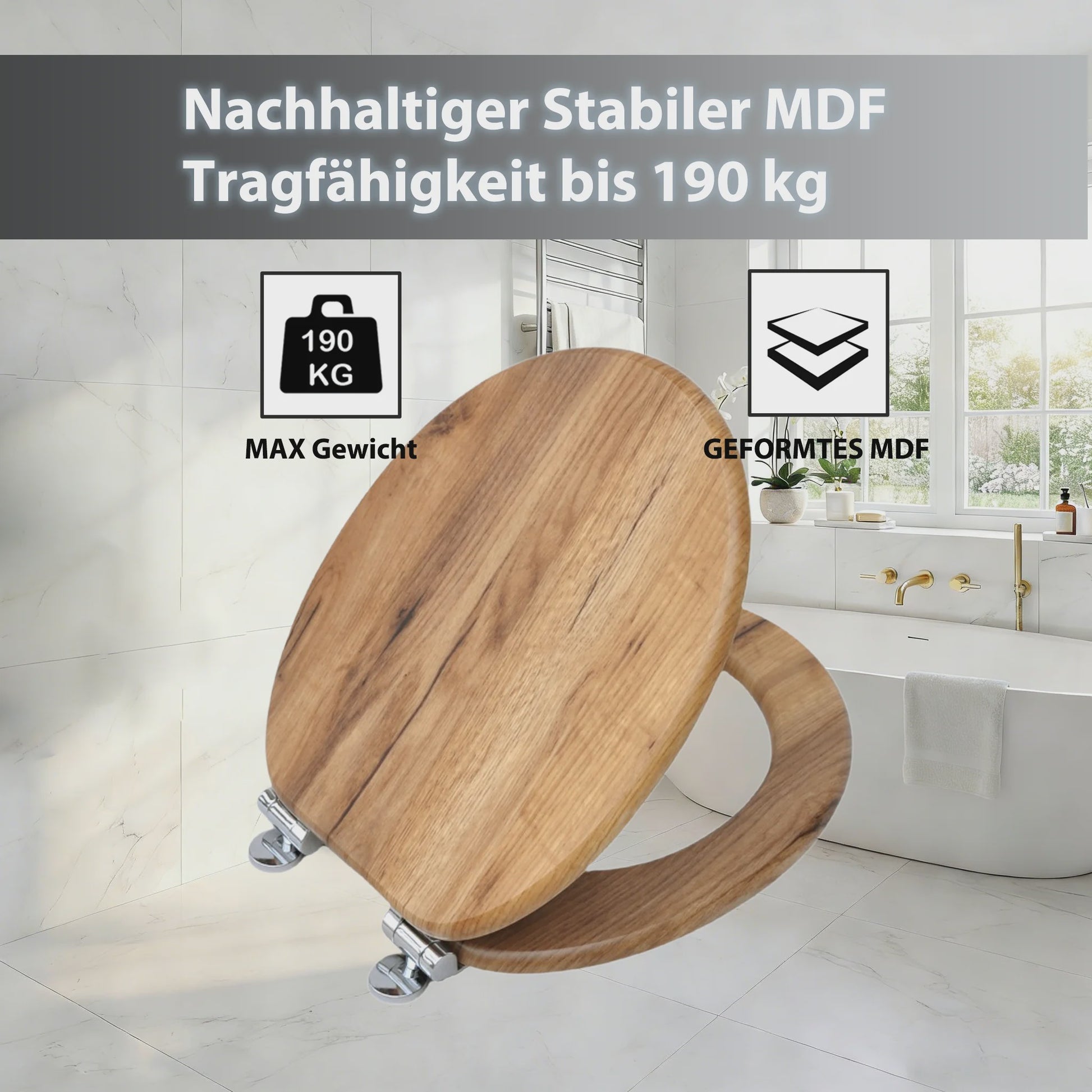 SINOBATH Toiletzitting met Soft-Close, Antibacterieel en Houtlook - Duurzaam MDF