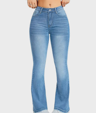 Dames Jeans met Hoge Taille en Wijde Pijpen - Comfortabele Flared Broek