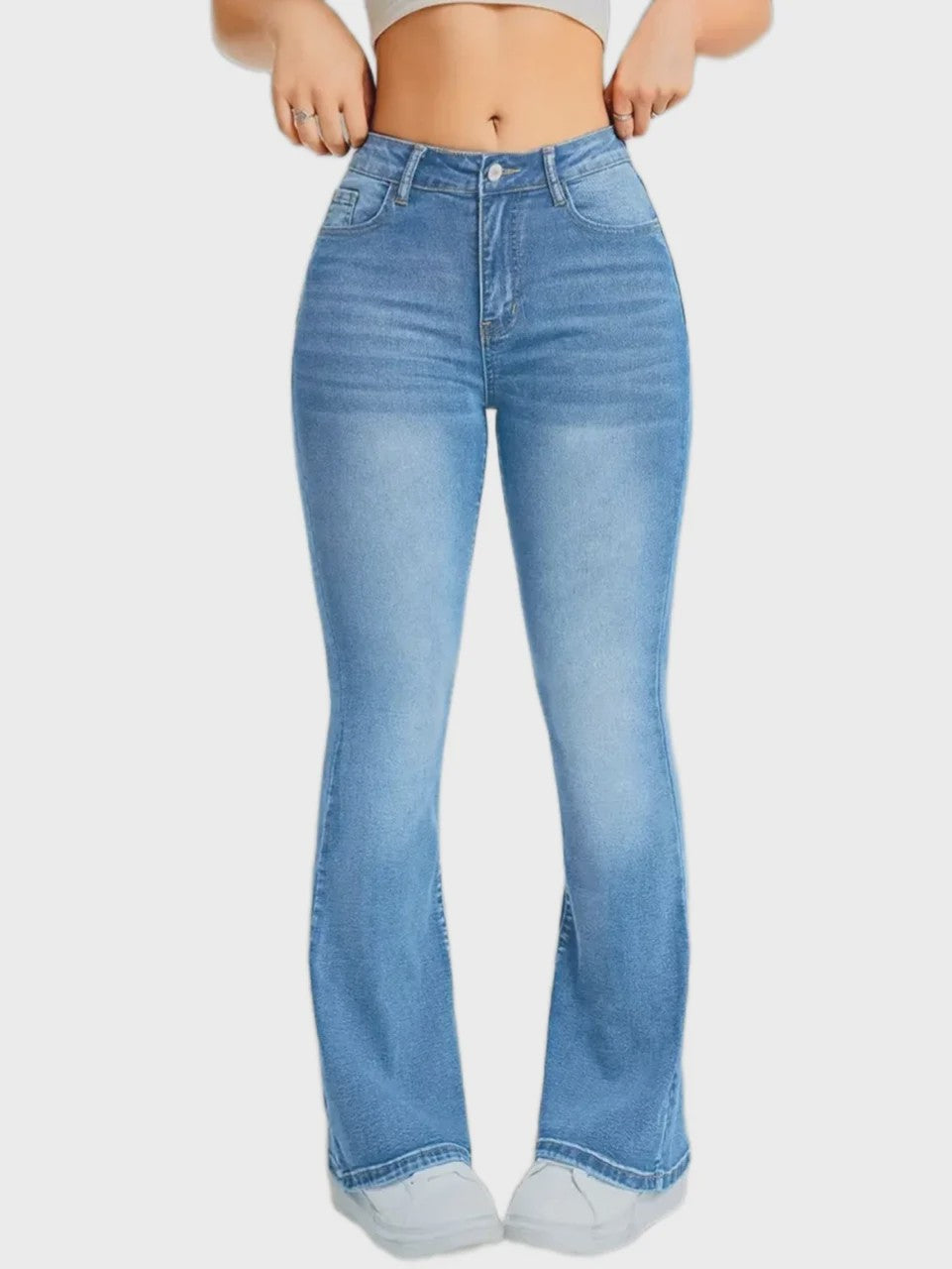 Dames Jeans met Hoge Taille en Wijde Pijpen - Comfortabele Flared Broek