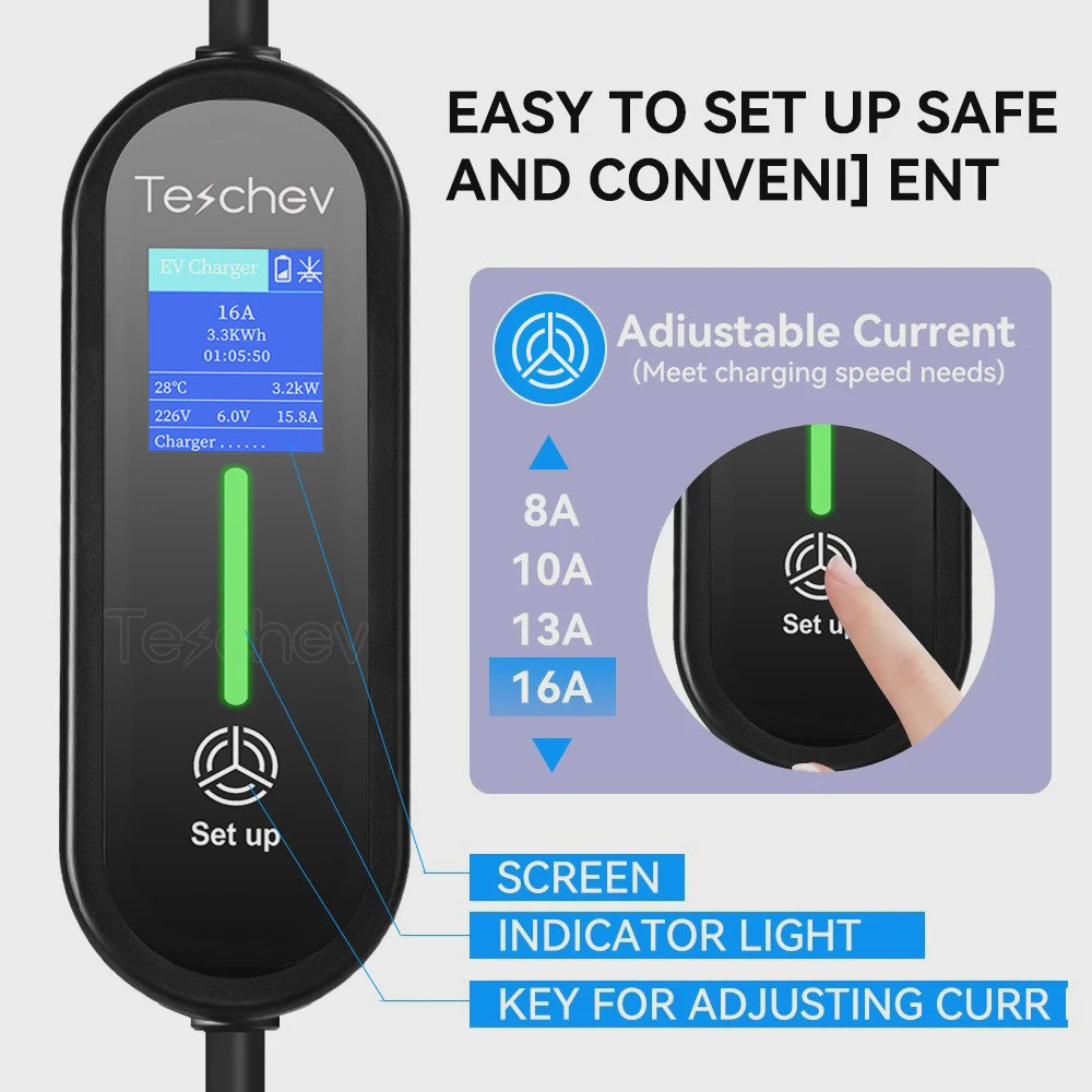 Draagbare EV Charger 16A Type 2 met Schuko Stekker - Laadkabel voor Elektrische Auto's