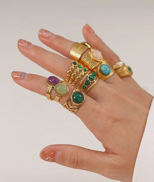 Natuursteen Ringen Dames - Waterdicht Roestvrij Staal Goudkleurig Sieraden