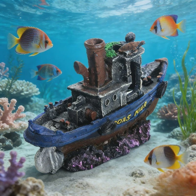 Uniek Scheepswrak Aquarium Decoratie - Verzonken Piratenschip Vistank Ornament