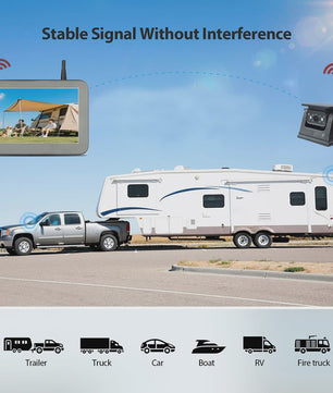 QXNY Wireless Solar Powered Energy Magnet Reverse Backup Camera with AHD 5"  Rear View Monitor for Camper Truck Trailer Rv