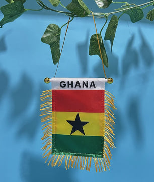 Ghana Mini Vlaggetje voor Auto of Raam - 8x12cm Polyester met Franjes