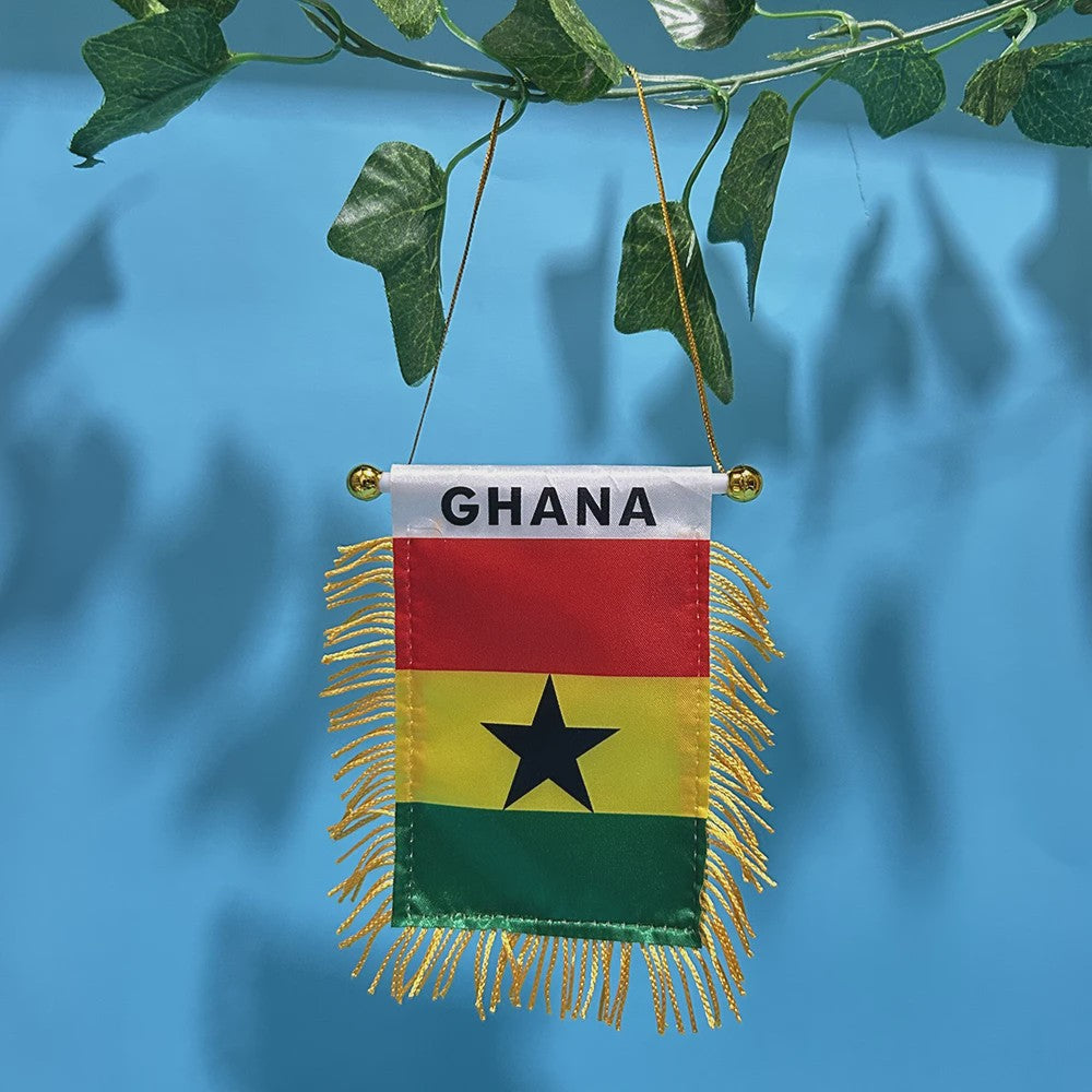 Ghana Mini Vlaggetje voor Auto of Raam - 8x12cm Polyester met Franjes