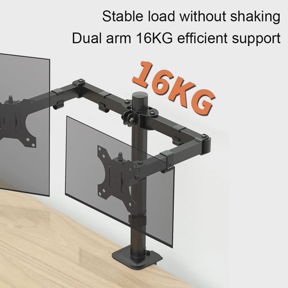 Dubbele Monitor Arm Stand met Gasveer - Verstelbaar voor 15-32 Inch Schermen, 16KG per Arm