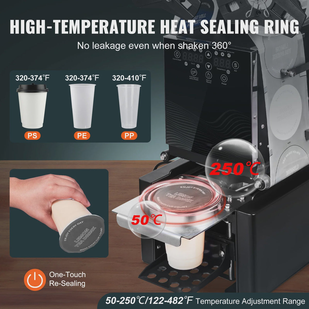 Volautomatische Cup Sealer Machine met LCD - 500-650 Cups/Uur