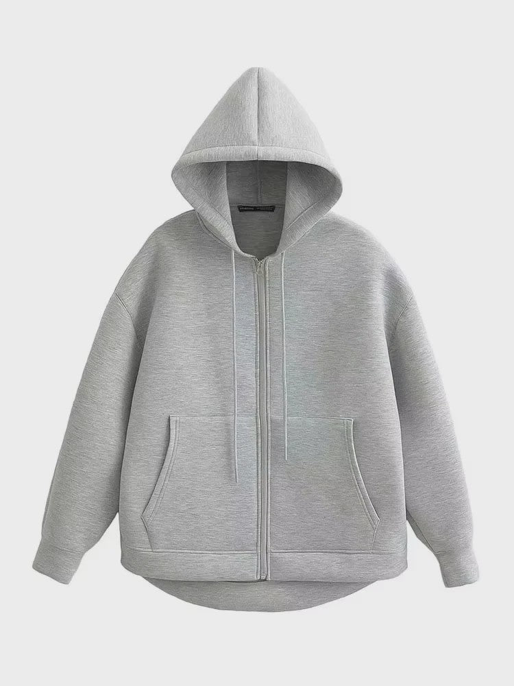 Dames Oversized Rits Hoodie Jas met Dubbele Zakken - Comfortabele Outerwear voor Herfst & Winter
