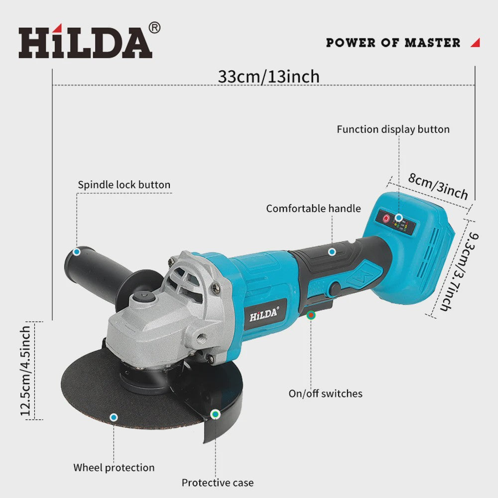 HILDA 21V Accu Haakse Slijper - Brushless Krachtpatser voor Slijpen, Polijsten & Snijden
