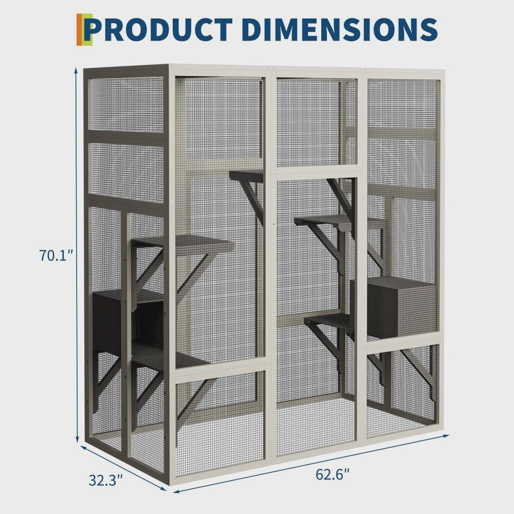 Grote Kattenren (Catio) 70'' - Waterdicht, UV-Beschermd, met Rustboxen en Platforms