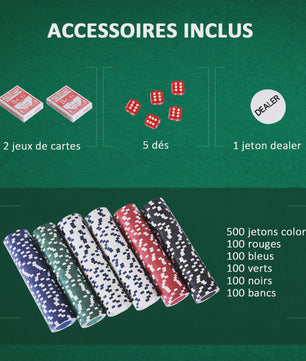 Complete Poker Set met 500 Chips, Kaarten, Dobbelstenen en Aluminium Koffer