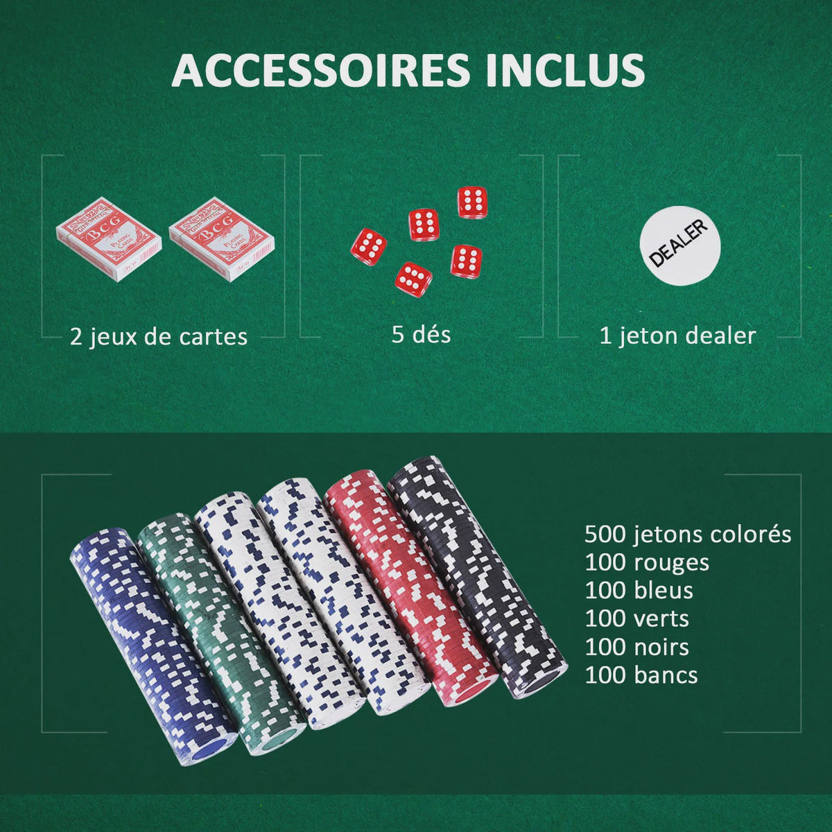 Complete Poker Set met 500 Chips, Kaarten, Dobbelstenen en Aluminium Koffer
