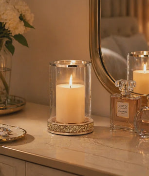 Luxe Glazen Kaarsenhouder met Glitter Bodem - Goud/Zilver - Perfect voor Bruiloft & Decoratie