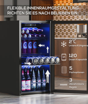 90L Drankenkoelkast met Dubbel Glas, LED Verlichting en 128 Blikjes Capaciteit - Energieklasse C