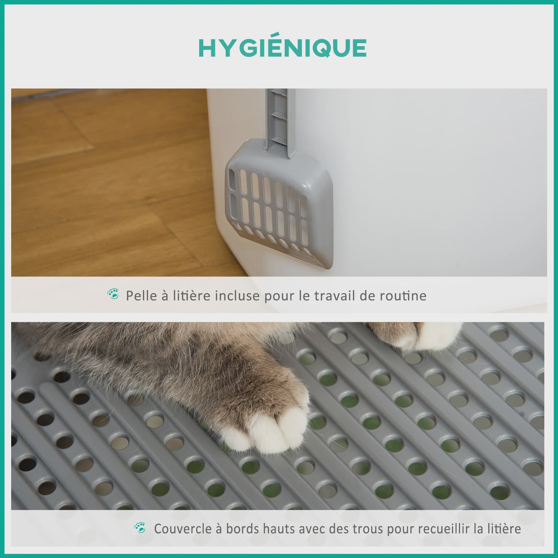Pawhut Kattenbak Huisje met Dubbele Deuren en Schep - Wit