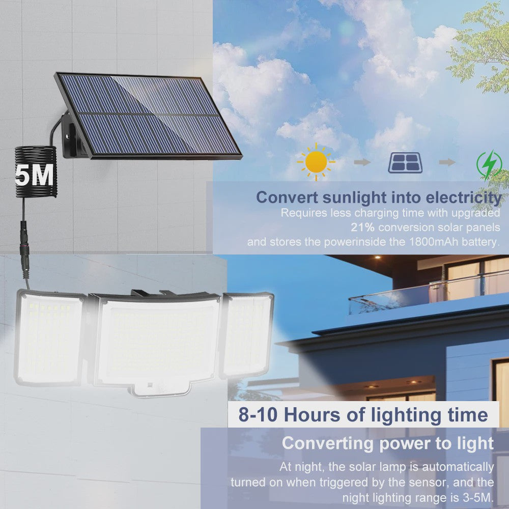 Krachtige Solar Buitenlamp met Bewegingssensor - 366 LED's, IP65 Waterdicht voor Tuin & Huis
