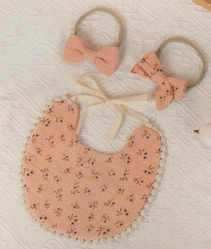 Babyset: 3x Babyluiers met Strik Haarbandjes - Bloemenprint & Pompons