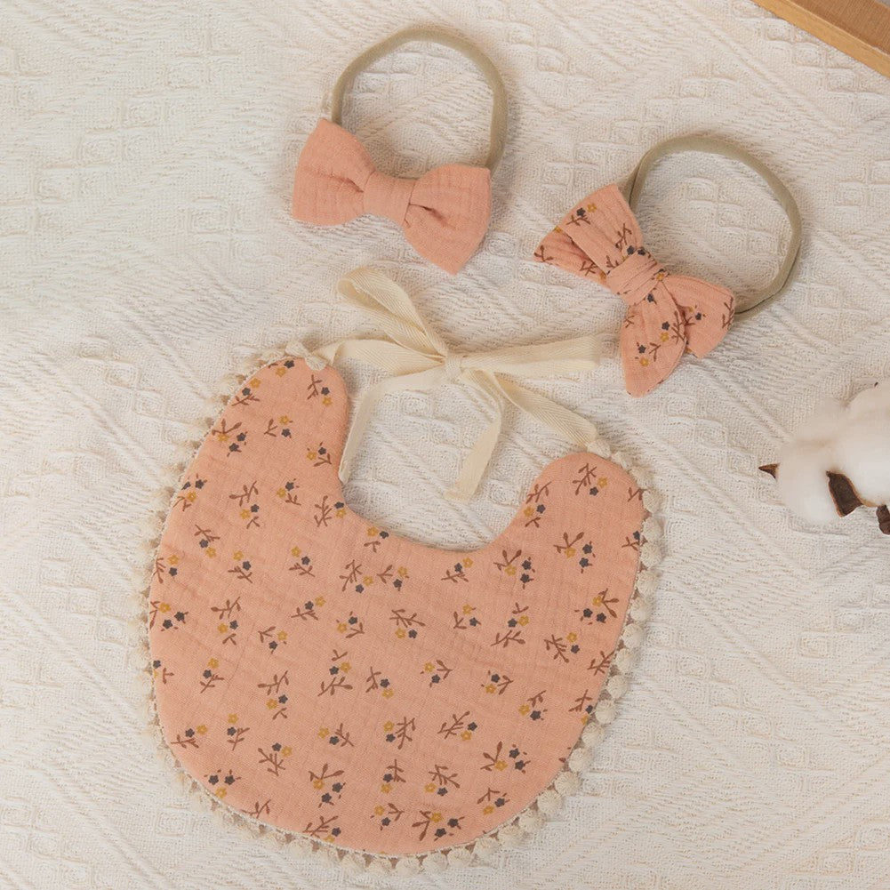 Babyset: 3x Babyluiers met Strik Haarbandjes - Bloemenprint & Pompons