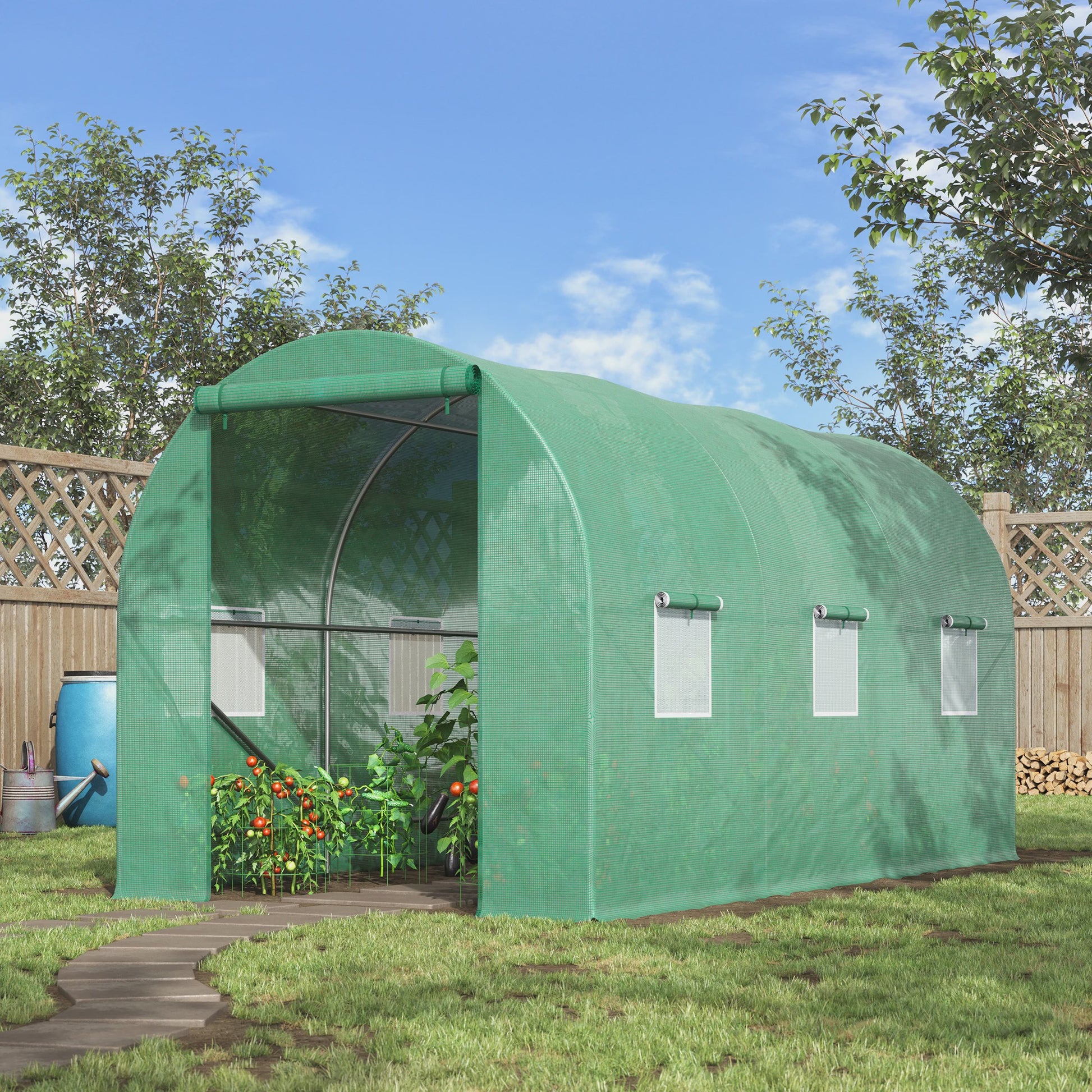 Outsunny Tunnel Greenhouse 400X200X200Cm with 6 Windows for Growing Green Plants