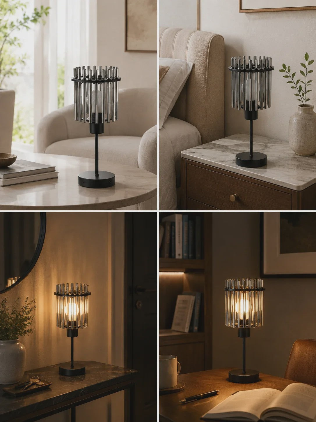 Moderne LED Tafellamp met Glazen Kap - Traploos Dimbaar & USB-C