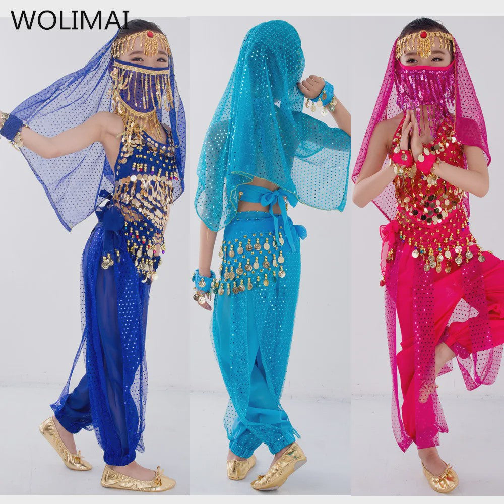 Kind Buikdans Kostuum Set: Broek, Sluier & Accessoires (2-8 Delig)