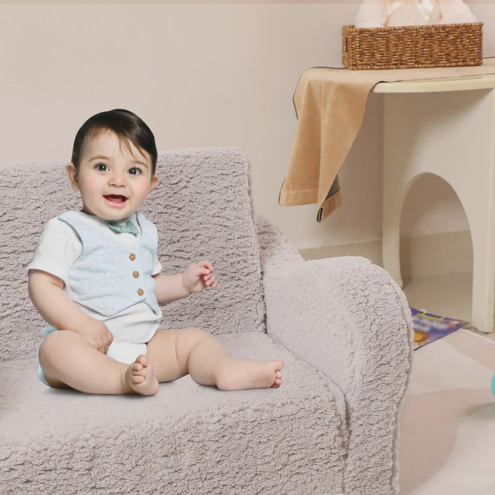 Comfortabele Kinderbank 2-in-1: Uitklapbare Speelstoel met Zachte Sherpa Coating