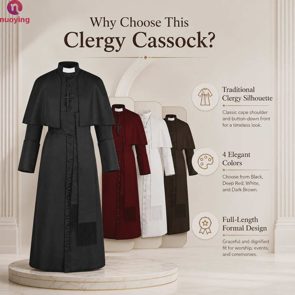 Middeleeuwse Priesterlijke Cassock Robe met Kruis & Accessoires - Retro Religieus Kostuum