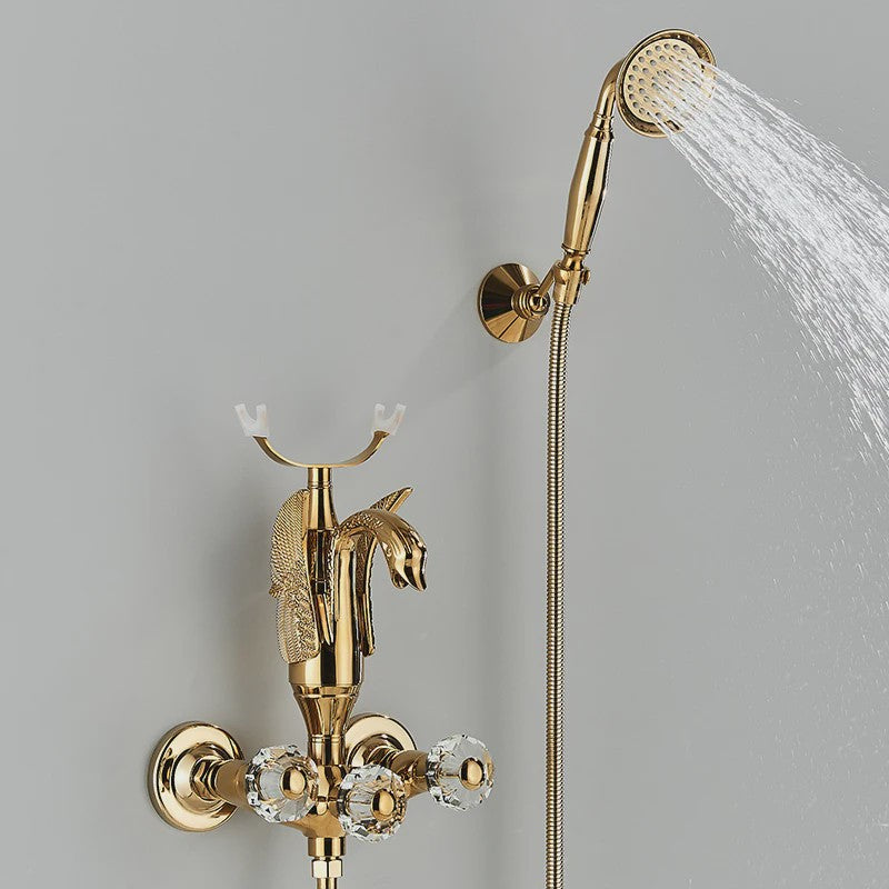Luxe Gouden Zwanen Douchekraan Set met Baduitloop en Kristallen Handgrepen