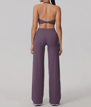 Dames Sportset: Sneldrogende Yoga Top met U-hals en Bell-Bottoms
