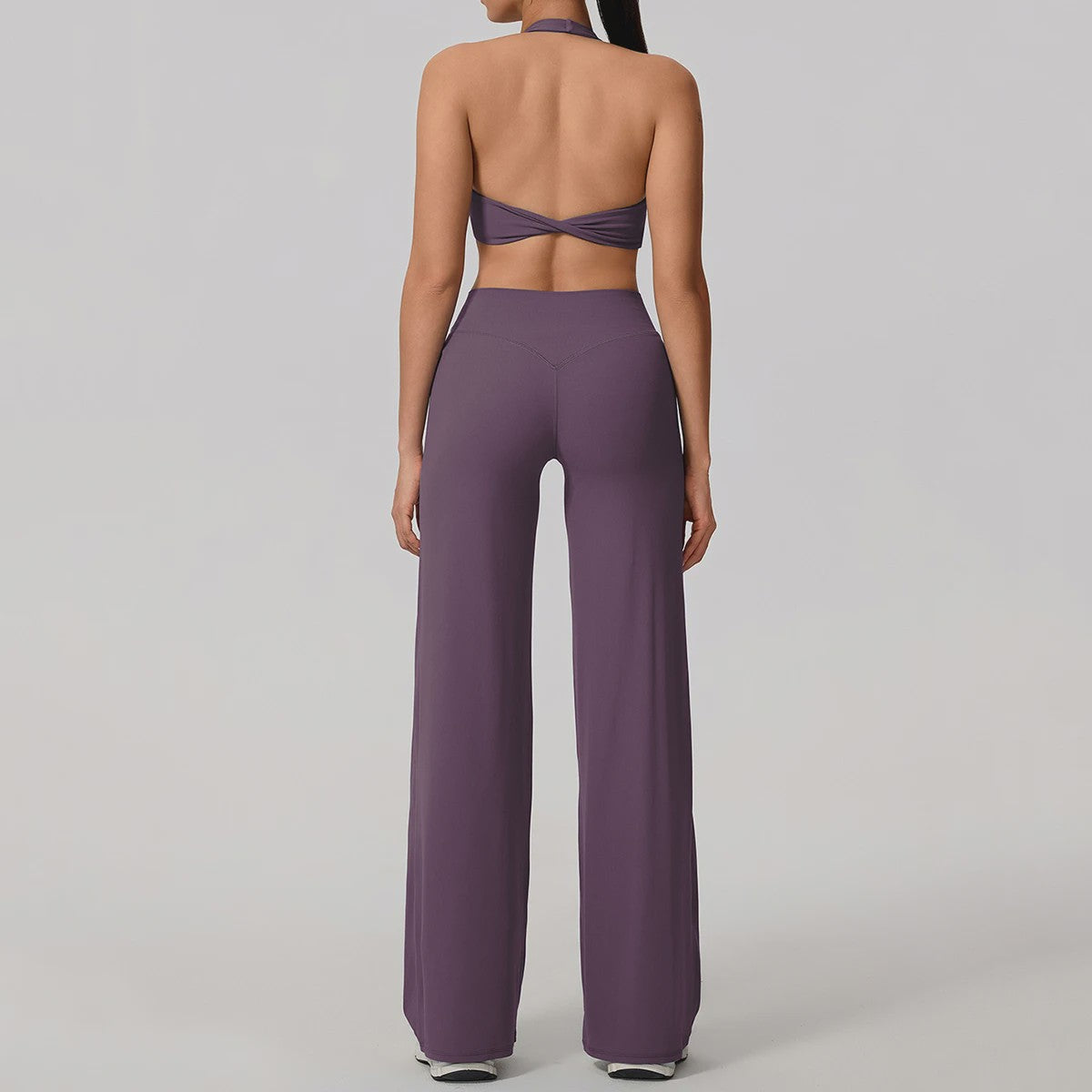 Dames Sportset: Sneldrogende Yoga Top met U-hals en Bell-Bottoms