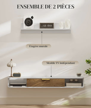 Zwevend TV Meubel met Wandplank en Open Vakken - Modern Design
