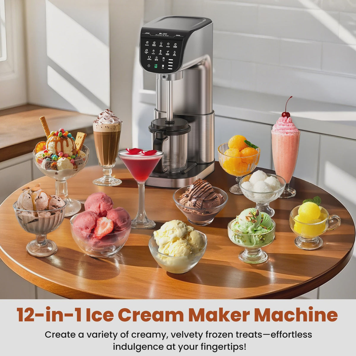 Automatische IJsmachine 12-in-1: Maak IJsl, Sorbet, Frozen Yogurt & Smoothies