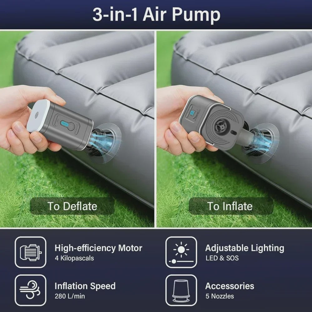 Draagbare Mini Luchtpomp - USB Oplaadbaar, 3-in-1 Pomp & Zuiger