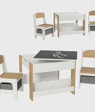 Kindertafel met 2 Stoelen en Whiteboard/Krijtbord - Inclusief Opbergruimte