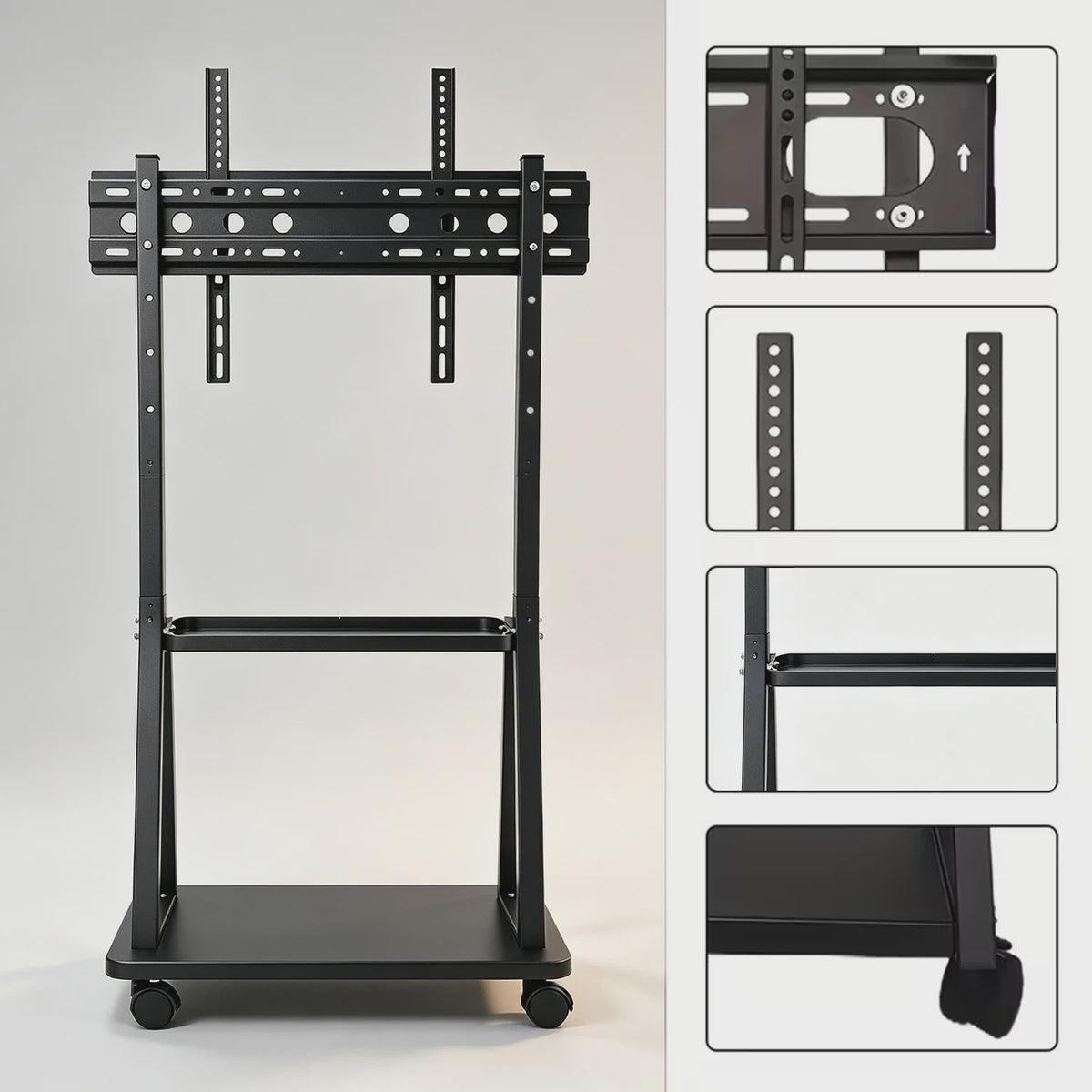 Verrijdbare TV Standaard voor 32-75 Inch TV's met 2 Legborden & Hoogteverstelling