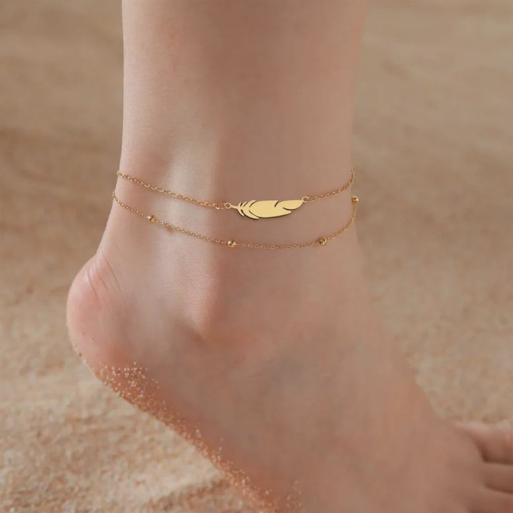 Dames Anklet Hart & Veer | Roestvrij Staal Multi-layer Ketting