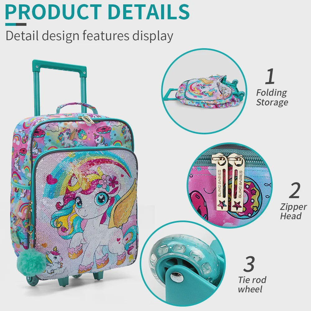 Vrolijke Kinderkoffer met Eenhoorn & Pailletten - 18 inch - Groen