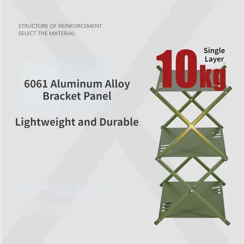 Mountainhiker Opvouwbaar 3-laags Outdoor Opslagrek - Draagbaar Kampeerrek voor Tuin, BBQ & Picknick