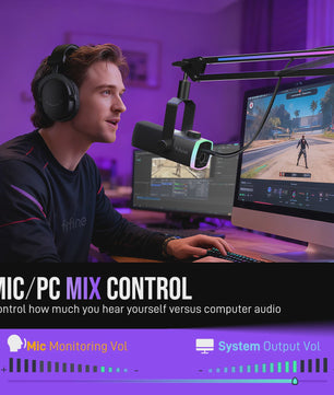 FIFINE AM8PROT Gaming Microfoon Kit met Boom Arm - Dynamische XLR/USB Streaming Microfoon met RGB, Mute & Mix Control