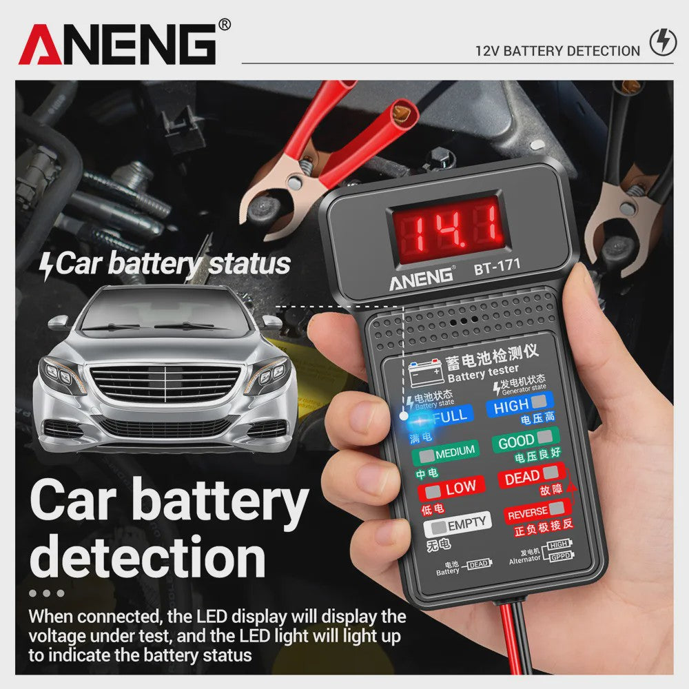 Digitale Auto Accu Tester 12V ANENG BT-171 met LED Display en Krokodillenklemmen