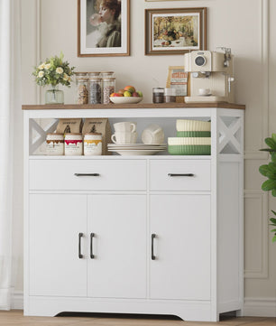 Stijlvol Wit Sideboard met 2 Lades en 3 Deuren - Buffetkast voor Woon- en Eetkamer