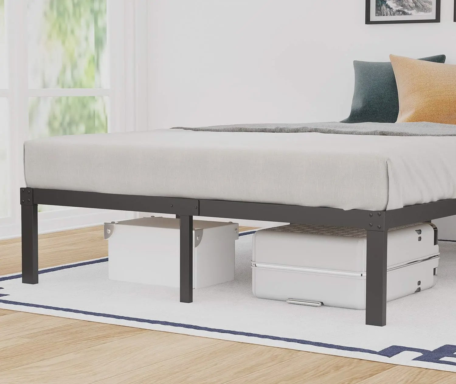 Heavy Duty Stalen Bedframe met Houten Lattenbodem - 3500lbs Draagkracht