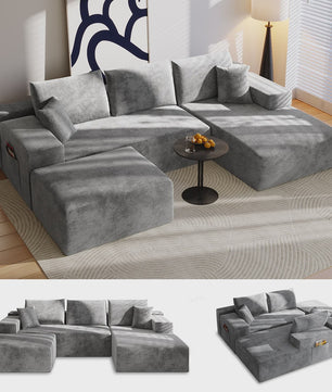Moderne U-vormige Corduroy Bank met Memory Foam - Modulair en Comfortabel