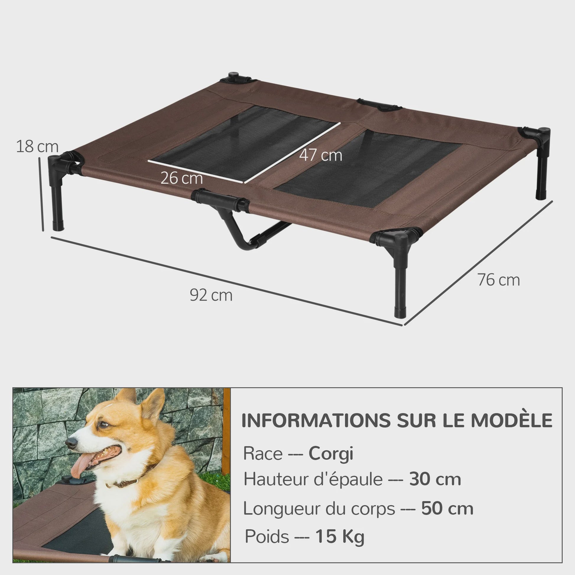 PawHut bed-footed dog bed cat camp bed bed raised aniamux Great Comfort fabric Oxford microphone-perforated Textilene aci